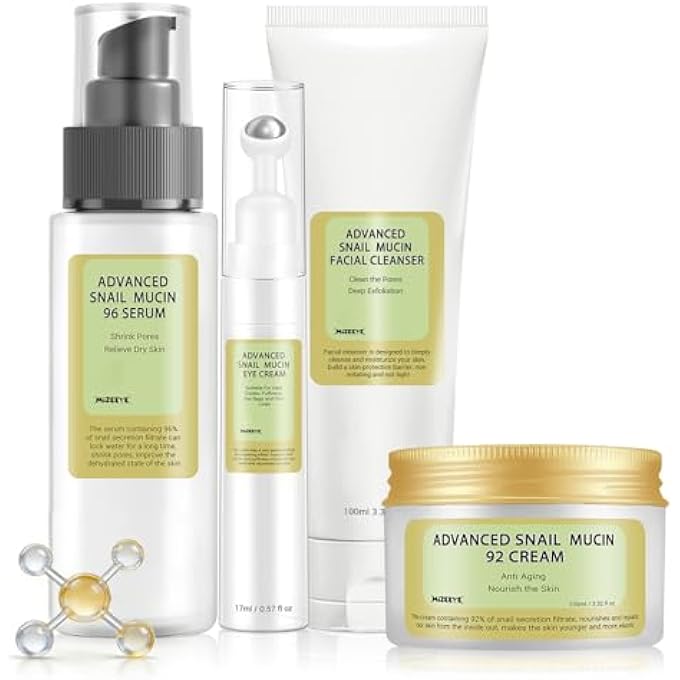 MIZEEYE ADVANCED SKIN CARE SET MUCINA SNAIL FOR TEENS, FACE GIFT, ANTI WRINKLE AND REPAIR CLEANSER, SERUM, EYE CREAM, KIT 4 PEPTIDES, TRAVEL SIZE WOMEN - Image 1